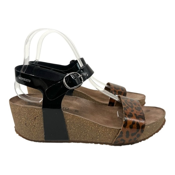 Mephisto Bayton Animal Print 2 Tone Comfort Wedge Leather Sandals Women’s 39 - Picture 2 of 13